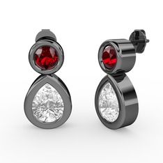 Beyaz zirkon ve garnet 925 ayar siyah rodyum kaplama gümüş küpe