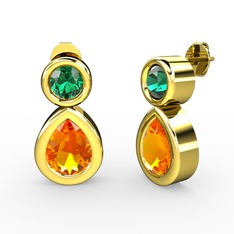 İkili Damla Küpe - Sitrin ve yeşil kuvars 925 ayar altın kaplama gümüş küpe #1jnjzzw