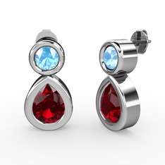 Garnet ve akuamarin 8 ayar beyaz altın küpe