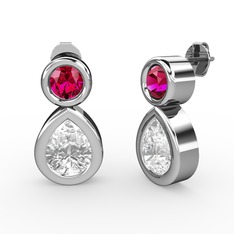 İkili Damla Küpe - Swarovski ve rodolit garnet 18 ayar beyaz altın küpe #1krmm2l