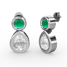 İkili Damla Küpe - Swarovski ve kök zümrüt 8 ayar beyaz altın küpe #1kxfrf2
