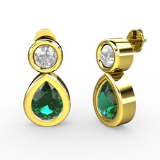 İkili Damla Küpe - Yeşil kuvars ve pırlanta 925 ayar altın kaplama gümüş küpe (1 karat) #1leyv3