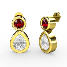 İkili Damla Küpe - Beyaz zirkon ve garnet 14 ayar altın küpe #1lk7dwa