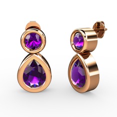 İkili Damla Küpe - Ametist 925 ayar rose altın kaplama gümüş küpe #1lqdz9