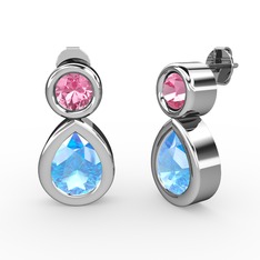 İkili Damla Küpe - Akuamarin ve pembe kuvars 925 ayar gümüş küpe #1m2zelg