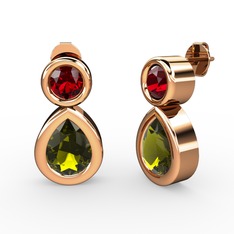 İkili Damla Küpe - Peridot ve garnet 14 ayar rose altın küpe #1mlepqm