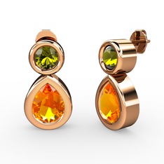İkili Damla Küpe - Sitrin ve peridot 18 ayar rose altın küpe #1mv3xgz