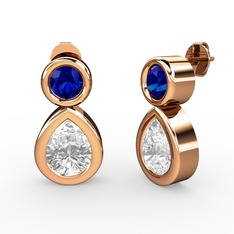 İkili Damla Küpe - Swarovski ve lab safir 18 ayar rose altın küpe #1njg8f9