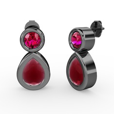Kök yakut ve rodolit garnet 925 ayar siyah rodyum kaplama gümüş küpe