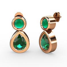 İkili Damla Küpe - Yeşil kuvars ve kök zümrüt 18 ayar rose altın küpe #1o08q28