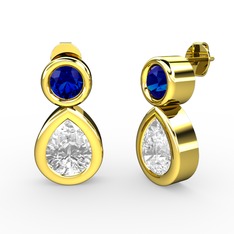Swarovski ve lab safir 8 ayar altın küpe