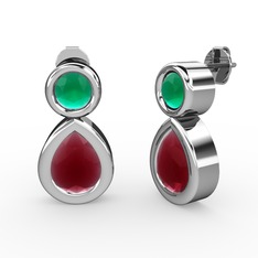 İkili Damla Küpe - Kök yakut ve kök zümrüt 8 ayar beyaz altın küpe #1o7cyo9