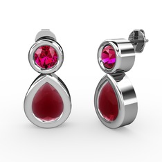 Kök yakut ve rodolit garnet 18 ayar beyaz altın küpe