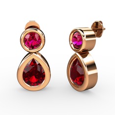 İkili Damla Küpe - Garnet ve rodolit garnet 14 ayar rose altın küpe #1ogikdm