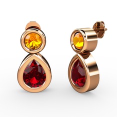 İkili Damla Küpe - Garnet ve sitrin 925 ayar rose altın kaplama gümüş küpe #1ojb4d0