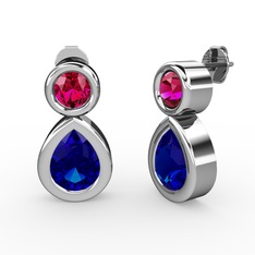 Lab safir ve rodolit garnet 18 ayar beyaz altın küpe