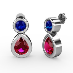 Rodolit garnet ve lab safir 18 ayar beyaz altın küpe