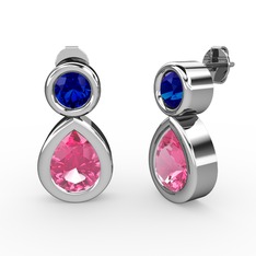 Pembe kuvars ve lab safir 8 ayar beyaz altın küpe