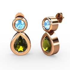 Peridot ve akuamarin 18 ayar rose altın küpe