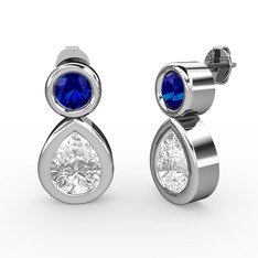 İkili Damla Küpe - Swarovski ve lab safir 14 ayar beyaz altın küpe #1pwqetq