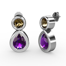 İkili Damla Küpe - Ametist ve dumanlı kuvars 925 ayar gümüş küpe #1px0k3r