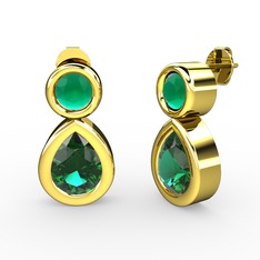 İkili Damla Küpe - Yeşil kuvars ve kök zümrüt 925 ayar altın kaplama gümüş küpe #1q5jvkx