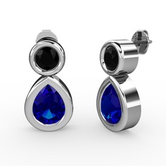 İkili Damla Küpe - Lab safir ve siyah zirkon 14 ayar beyaz altın küpe #1q96k00