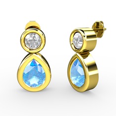 İkili Damla Küpe - Akuamarin ve pırlanta 14 ayar altın küpe (1 karat) #1qaxkgs