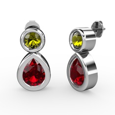 Garnet ve peridot 14 ayar beyaz altın küpe