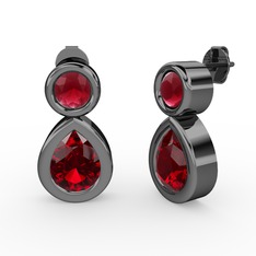 İkili Damla Küpe - Garnet ve kök yakut 925 ayar siyah rodyum kaplama gümüş küpe #1qd3um5