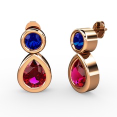 Rodolit garnet ve lab safir 925 ayar rose altın kaplama gümüş küpe