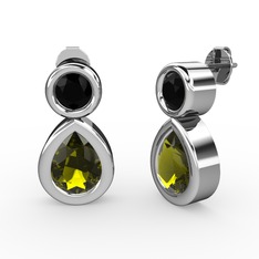 Peridot ve siyah zirkon 18 ayar beyaz altın küpe