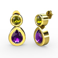 İkili Damla Küpe - Ametist ve peridot 14 ayar altın küpe #1sdfimv