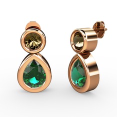 İkili Damla Küpe - Yeşil kuvars ve dumanlı kuvars 14 ayar rose altın küpe #1sk4p76