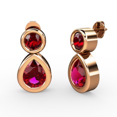 İkili Damla Küpe - Rodolit garnet ve garnet 18 ayar rose altın küpe #1sn35z2