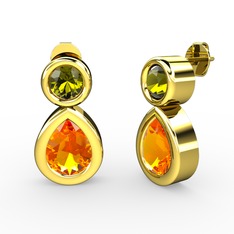 Sitrin ve peridot 925 ayar altın kaplama gümüş küpe