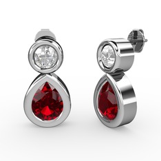 Garnet ve swarovski 8 ayar beyaz altın küpe