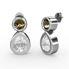 İkili Damla Küpe - Swarovski ve dumanlı kuvars 14 ayar beyaz altın küpe #1vgh0im