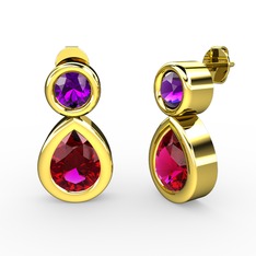 Rodolit garnet ve ametist 18 ayar altın küpe