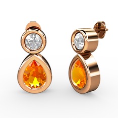 İkili Damla Küpe - Sitrin ve swarovski 8 ayar rose altın küpe #1y64h2i