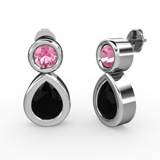 İkili Damla Küpe - Siyah zirkon ve pembe kuvars 925 ayar gümüş küpe #1yhqp7a