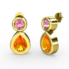 İkili Damla Küpe - Sitrin ve pembe kuvars 14 ayar altın küpe #1ywoxxb