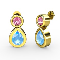 İkili Damla Küpe - Akuamarin ve pembe kuvars 14 ayar altın küpe #1z2dw9