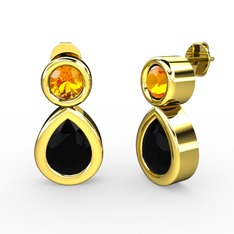 İkili Damla Küpe - Siyah zirkon ve sitrin 18 ayar altın küpe #2nhedy