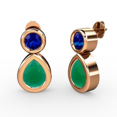 İkili Damla Küpe - Kök zümrüt ve lab safir 8 ayar rose altın küpe #2xsmr4