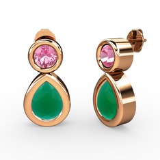 İkili Damla Küpe - Kök zümrüt ve pembe kuvars 925 ayar rose altın kaplama gümüş küpe #337egd