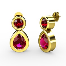 İkili Damla Küpe - Rodolit garnet ve garnet 18 ayar altın küpe #48cnp5