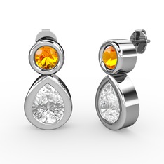 Swarovski ve sitrin 18 ayar beyaz altın küpe