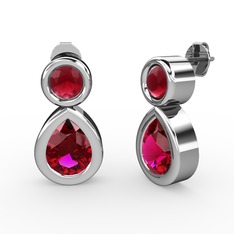 İkili Damla Küpe - Rodolit garnet ve kök yakut 925 ayar gümüş küpe #4o9291
