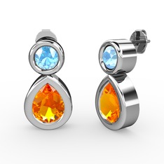 Sitrin ve akuamarin 18 ayar beyaz altın küpe